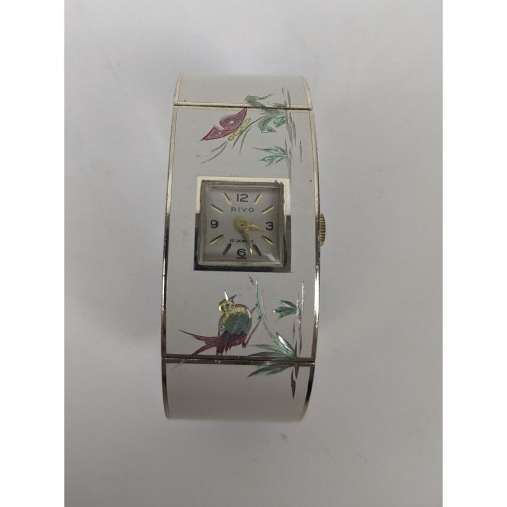 Rivo Bird Butterfly Floral Enamel Gold Tone Womens Wrist Watch